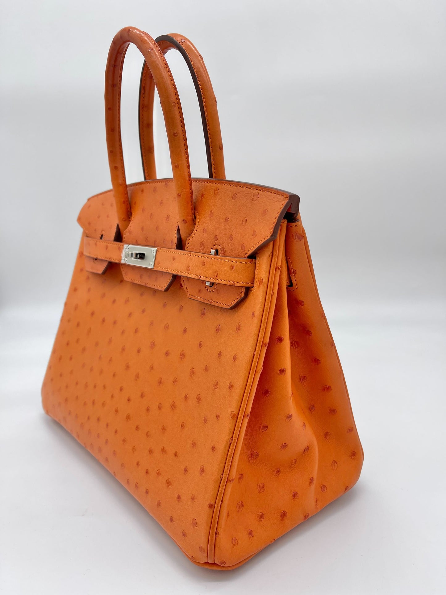 Luxury Hermes Birkin 30 Ostrich 5K Tangerine Palladium Hardware