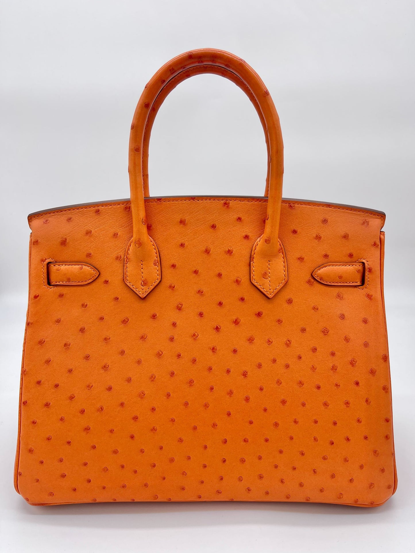 Luxury Hermes Birkin 30 Ostrich 5K Tangerine Palladium Hardware