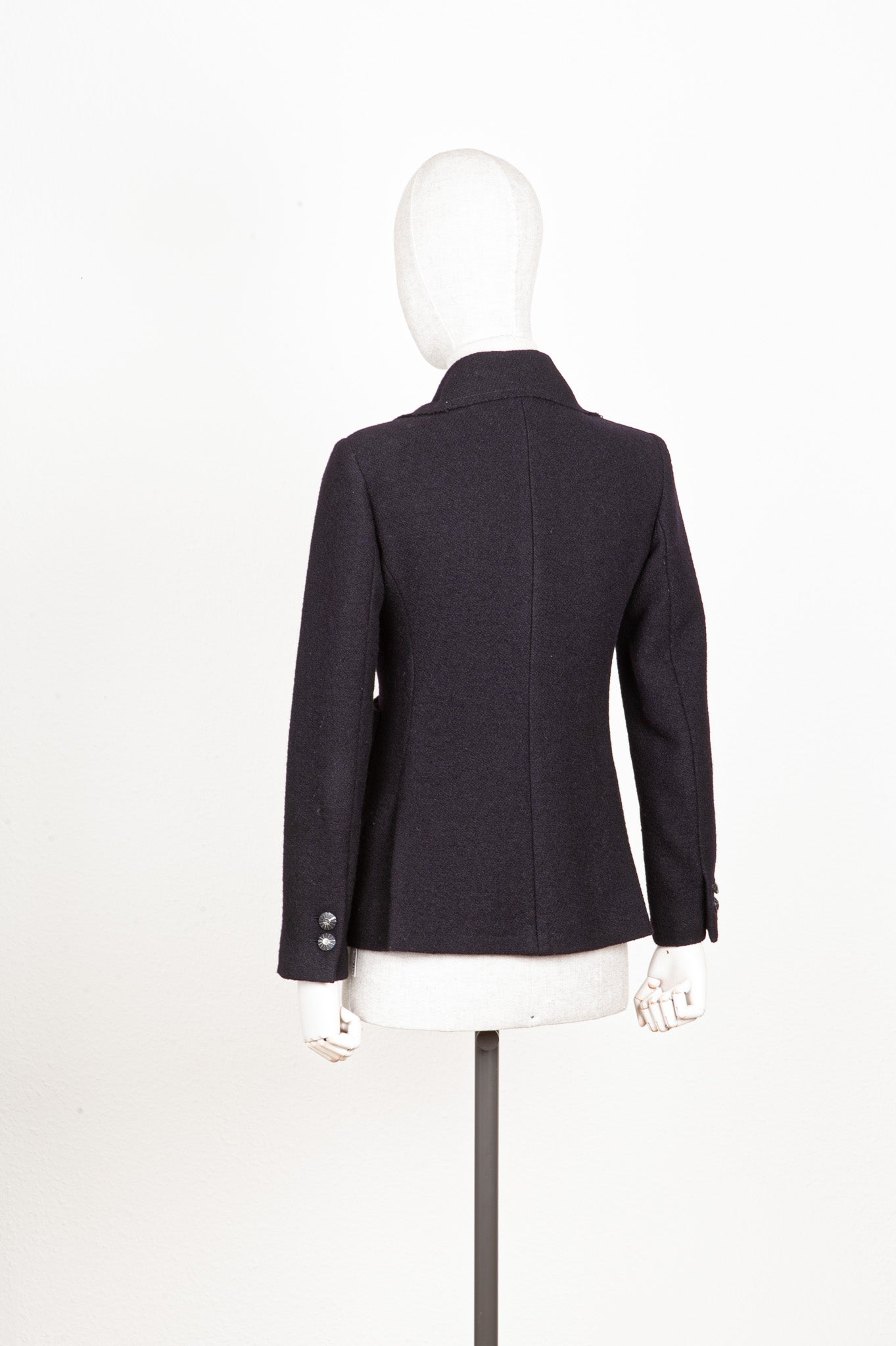 CHANEL Jacket Bow Pockets Tweed Navy