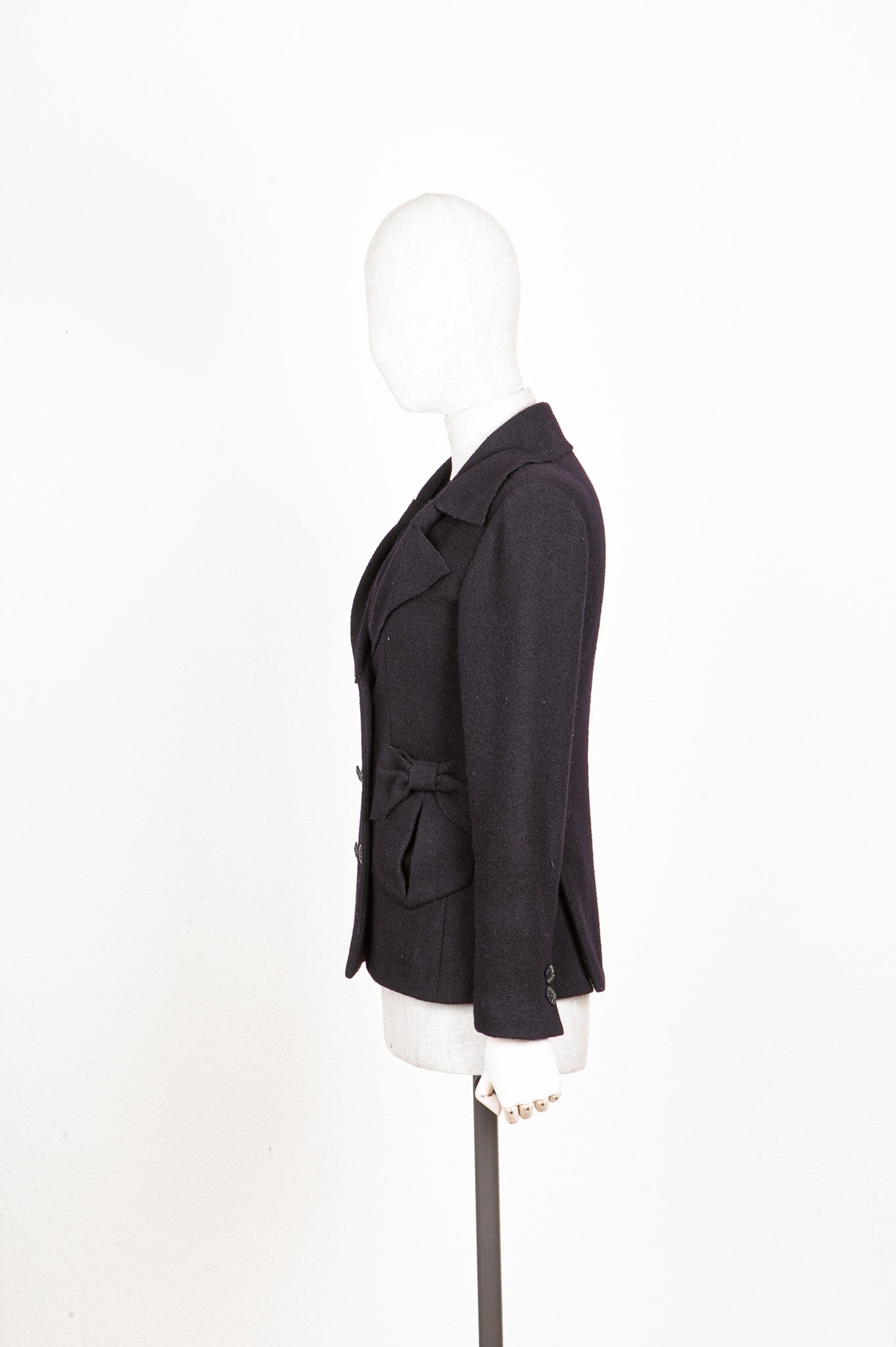 CHANEL Jacket Bow Pockets Tweed Navy