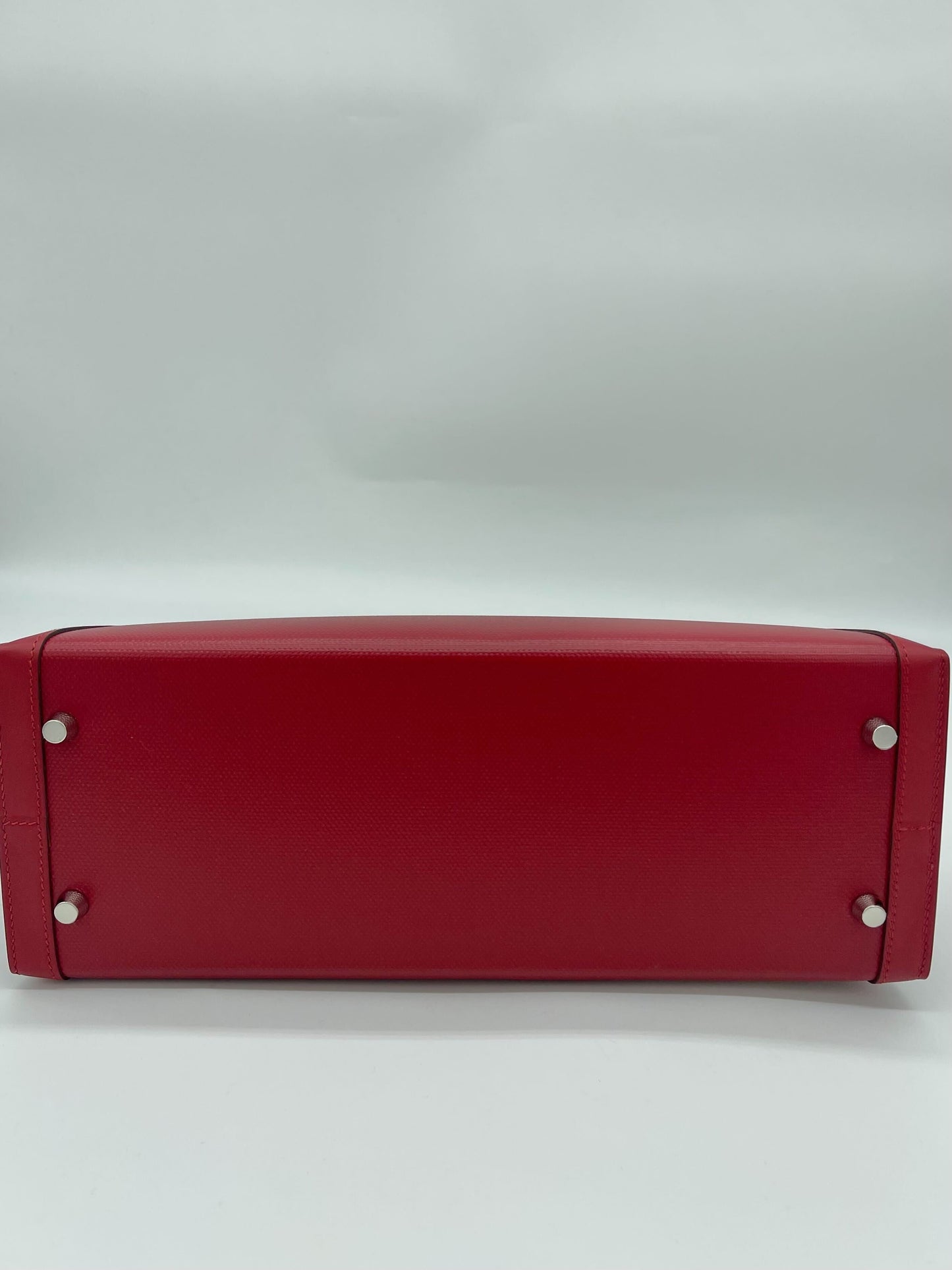 Luxury Hermes Kelly 32 Sellier Rouge Piment Swift and Toile Berline Palladium Hardware