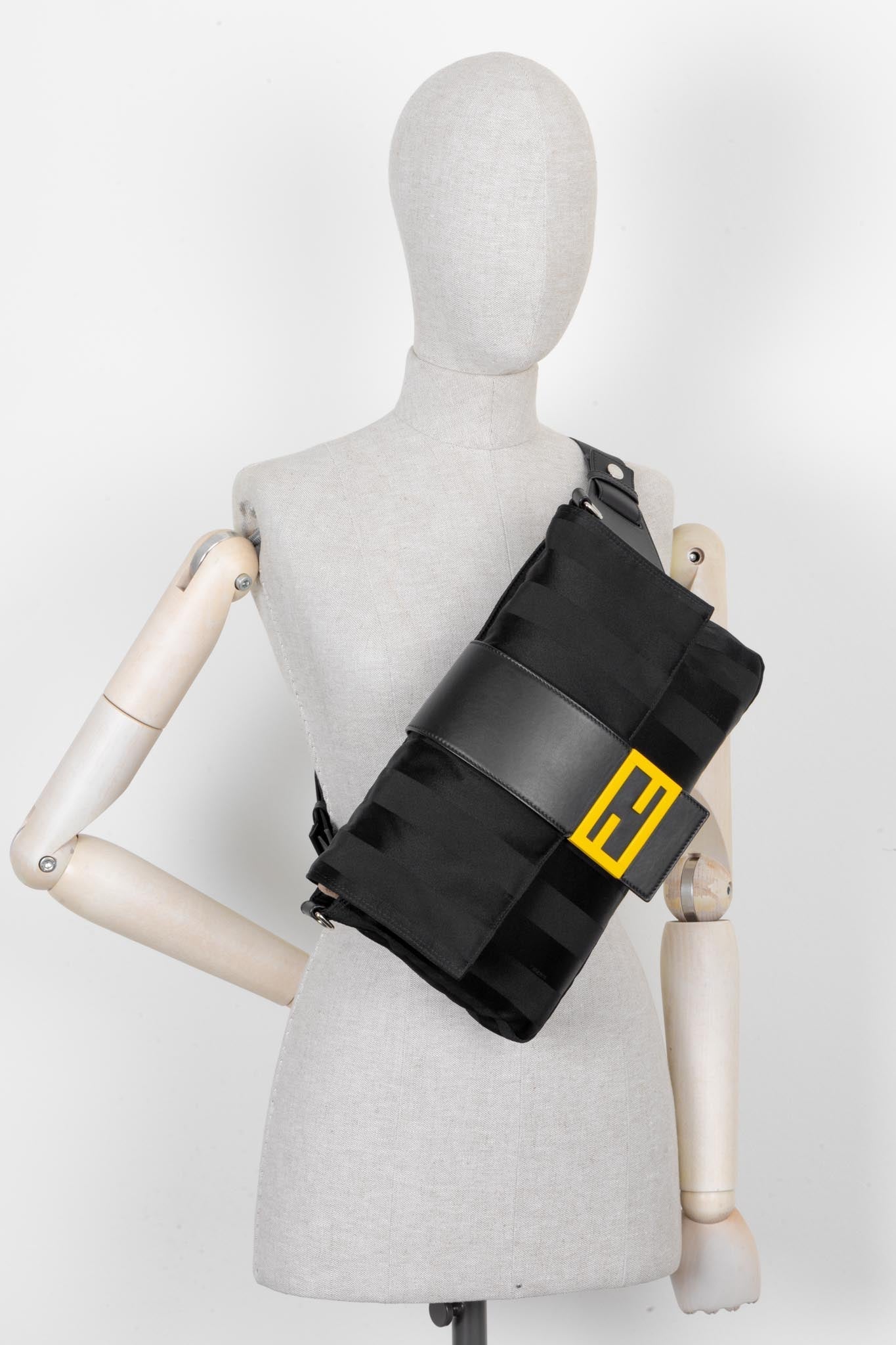 Luxury Fendi Sunflower Baguette Bag Canvas Black