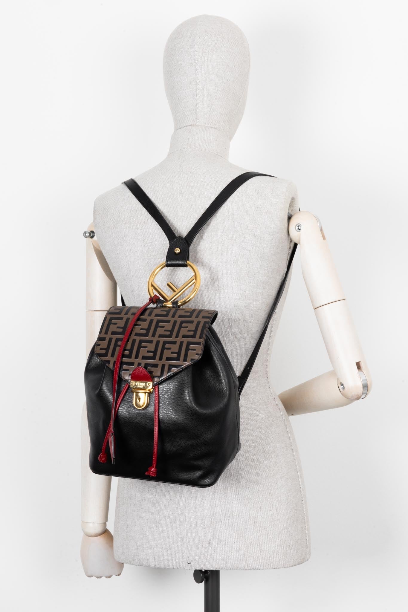 Luxury Fendi Zucca Print Backpack Leather Black