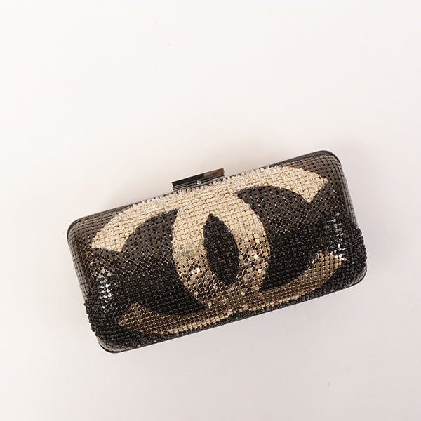 CHANEL Around 2006 Made Beads Cc Metal Clasp Chain 2Way Bag Black