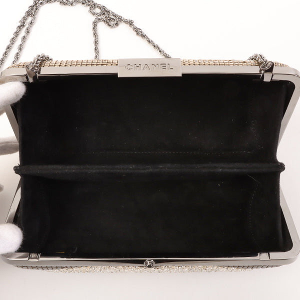 CHANEL Around 2006 Made Beads Cc Metal Clasp Chain 2Way Bag Black