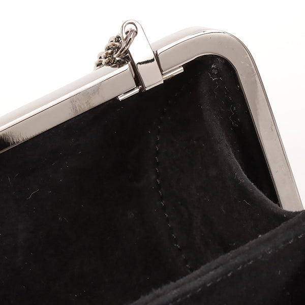 CHANEL Around 2006 Made Beads Cc Metal Clasp Chain 2Way Bag Black