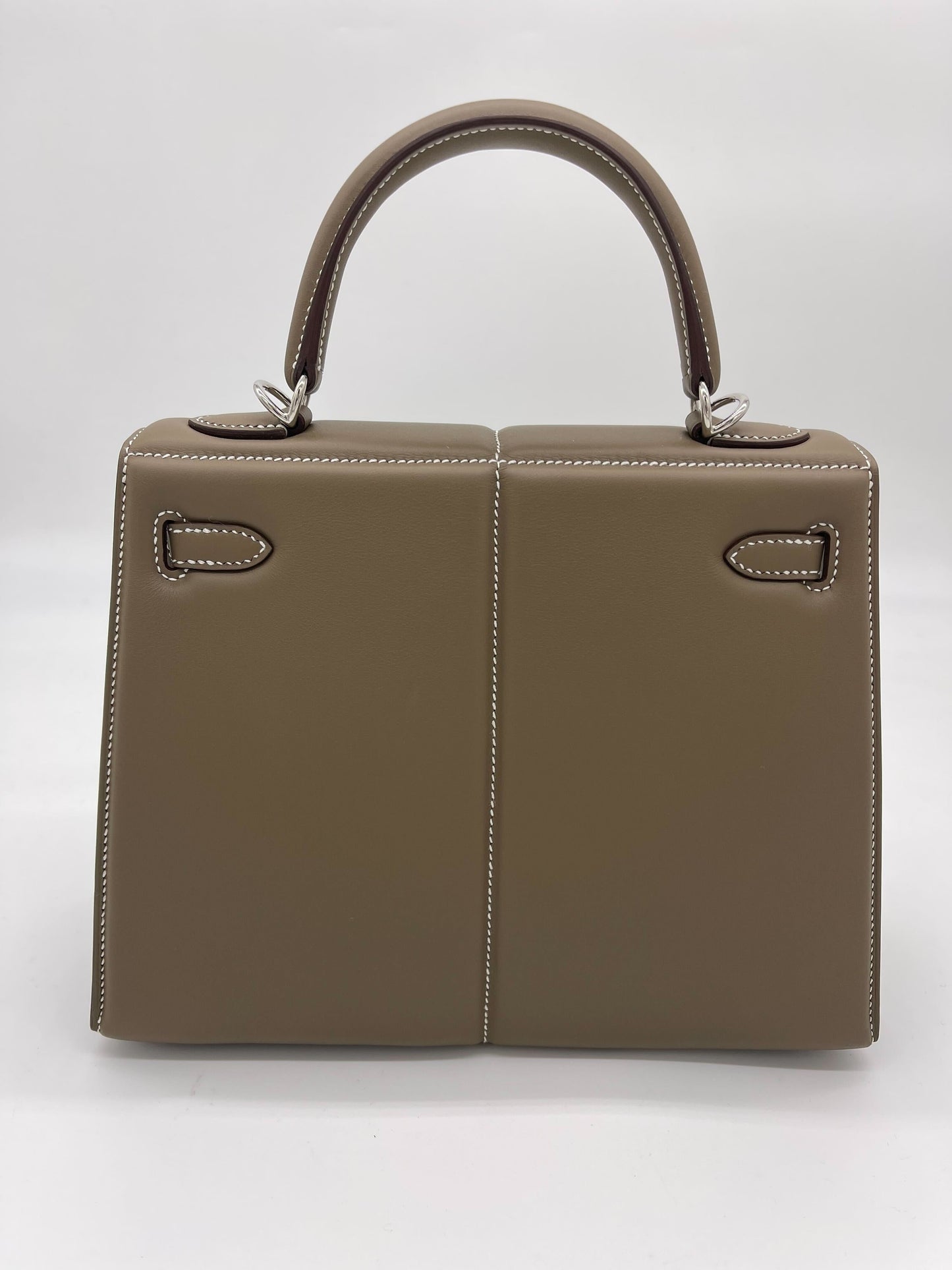 Luxury Hermes Kelly 25 Etoupe Swift Padded Palladium Hardware