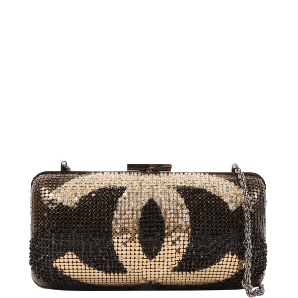 CHANEL Around 2006 Made Beads Cc Metal Clasp Chain 2Way Bag Black