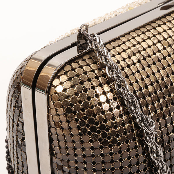 CHANEL Around 2006 Made Beads Cc Metal Clasp Chain 2Way Bag Black