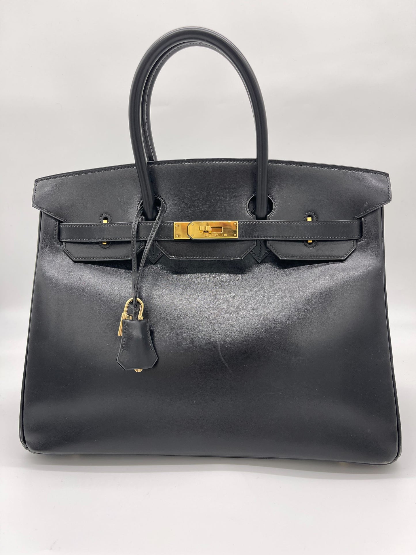 Luxury Hermes Birkin 35 Noir Box Leather Gold Hardware