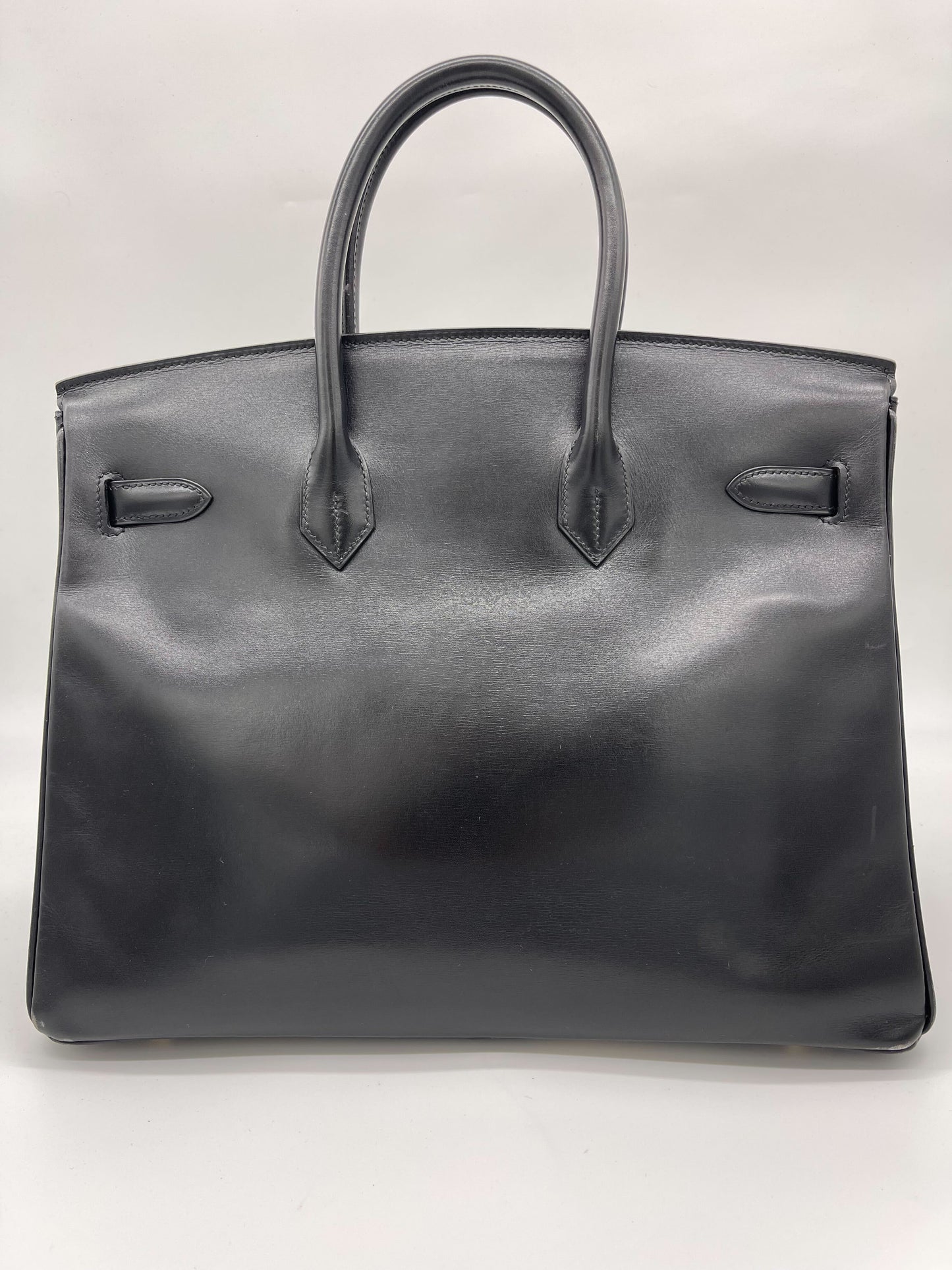 Luxury Hermes Birkin 35 Noir Box Leather Gold Hardware