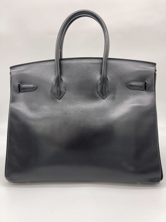 Luxury Hermes Birkin 35 Noir Box Leather Gold Hardware