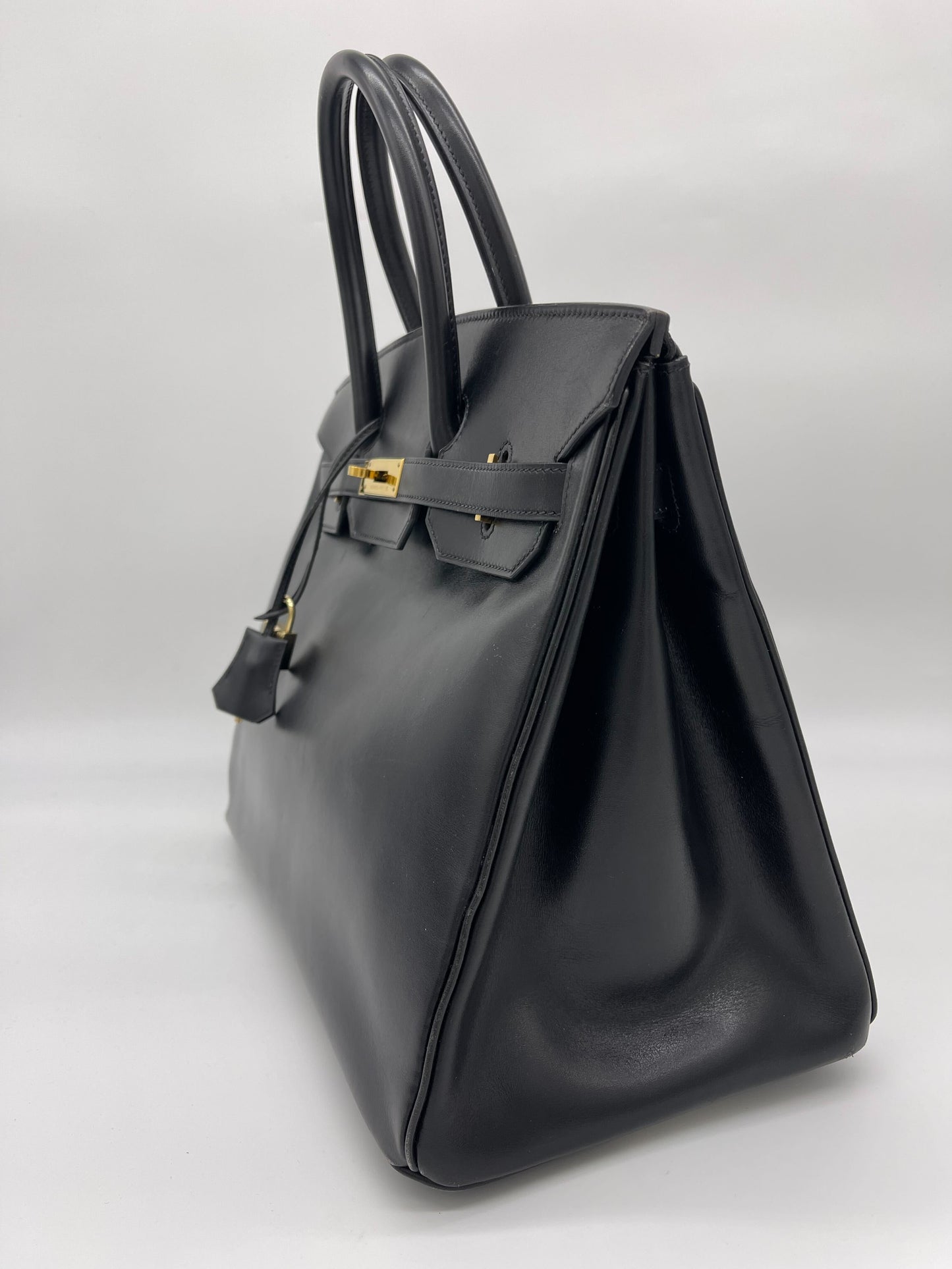 Luxury Hermes Birkin 35 Noir Box Leather Gold Hardware