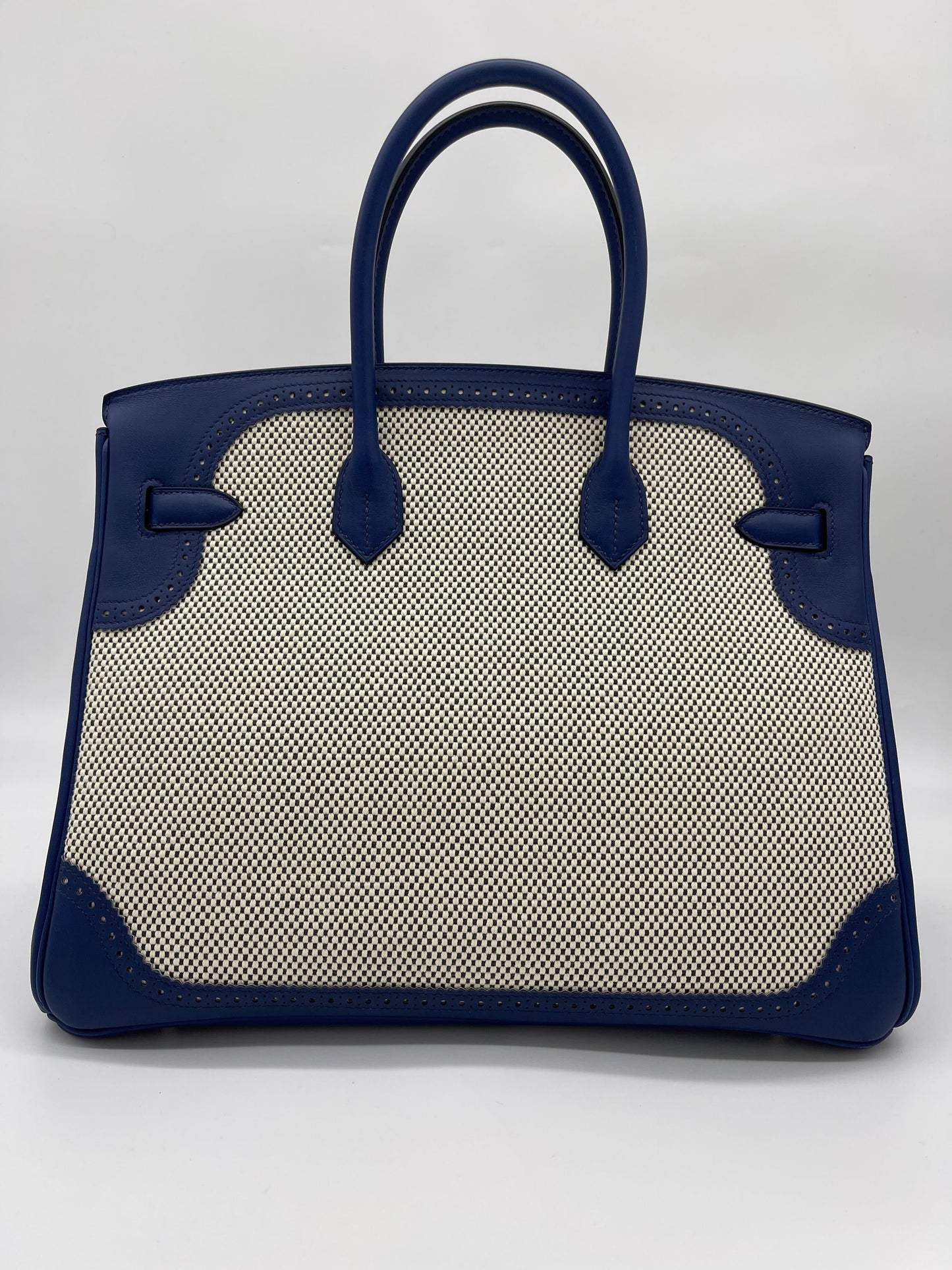 Luxury Hermes Birkin 35 Canvas Bleu de Prusse Palladium Hardware