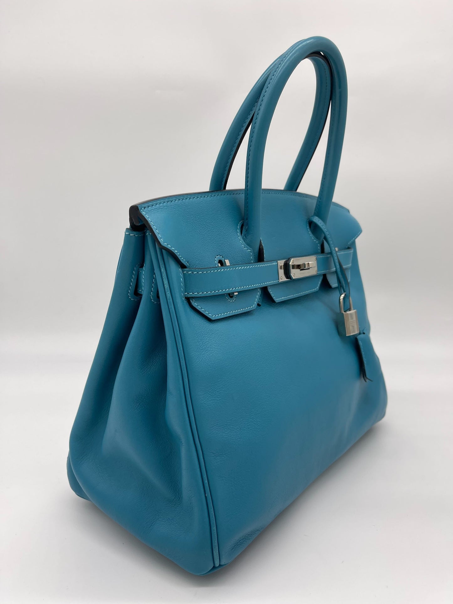 Luxury Hermes Birkin 30 Bleu Jean Palladium Hardware
