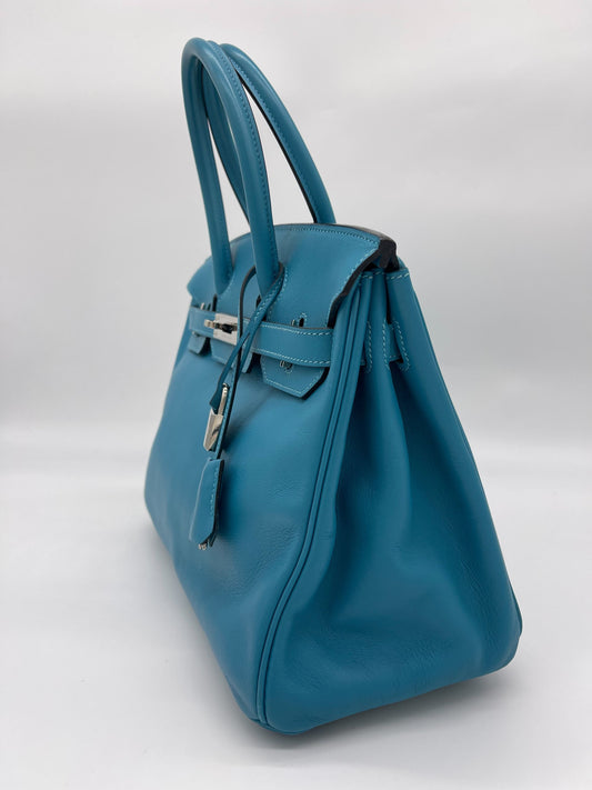 Luxury Hermes Birkin 30 Bleu Jean Palladium Hardware