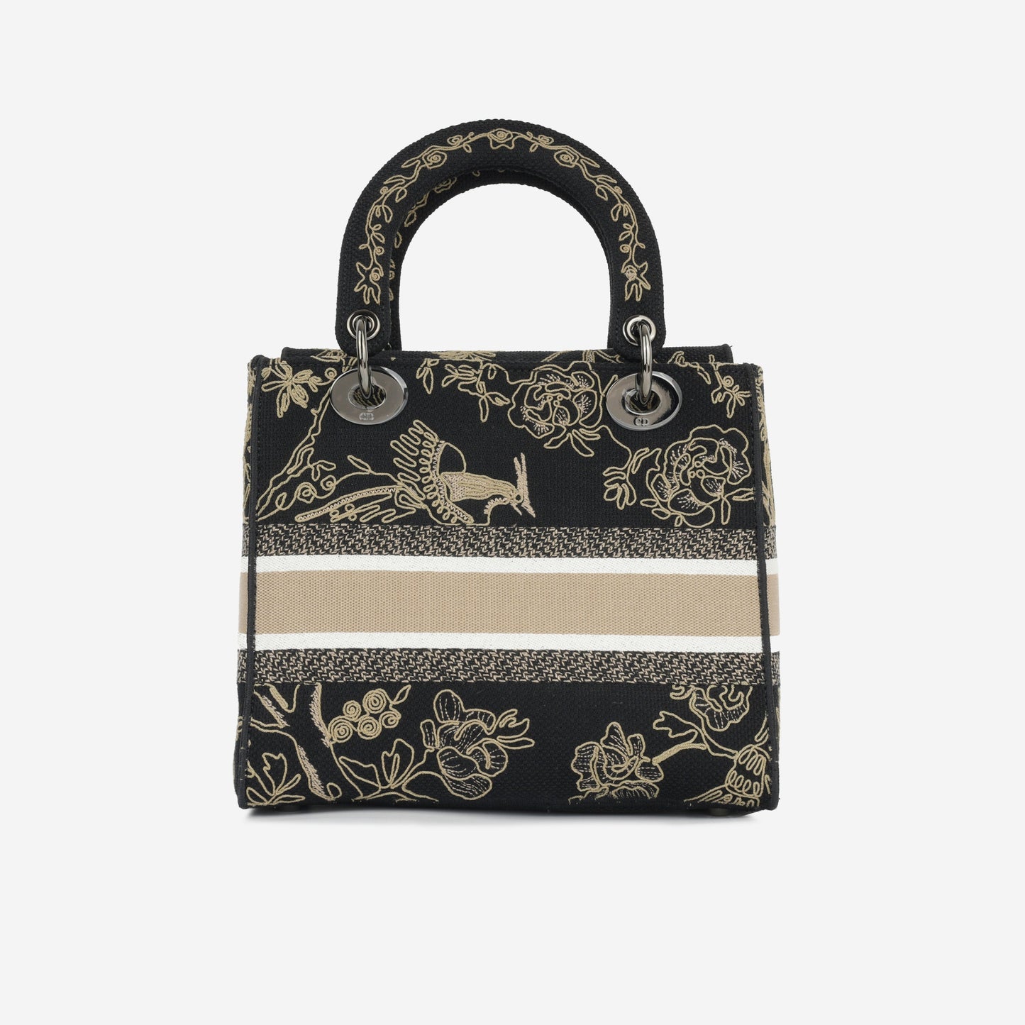 Luxury Dior Medium Lady D-Lite - Black Embroidered Toile