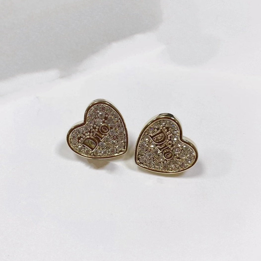 Luxury DiorHEART EARRINGS GOLD FULL DIAMOND