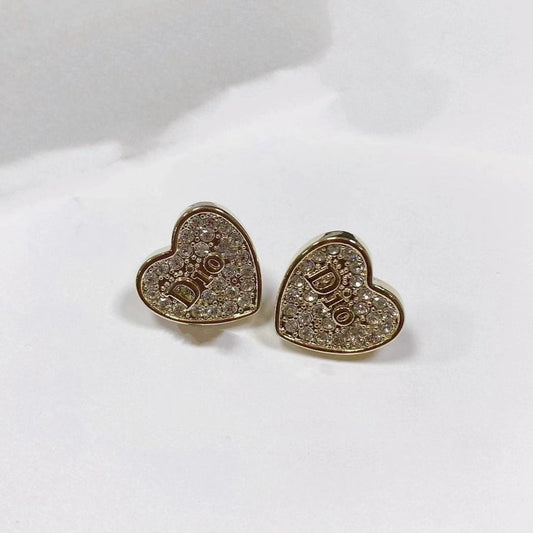 Luxury DiorHEART EARRINGS GOLD FULL DIAMOND