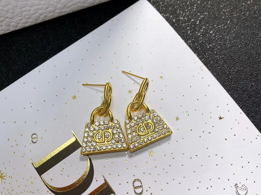 Luxury DiorBAG GOLD DIAMOND EARRINGS