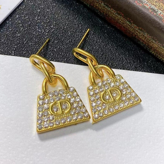 Luxury DiorBAG GOLD DIAMOND EARRINGS