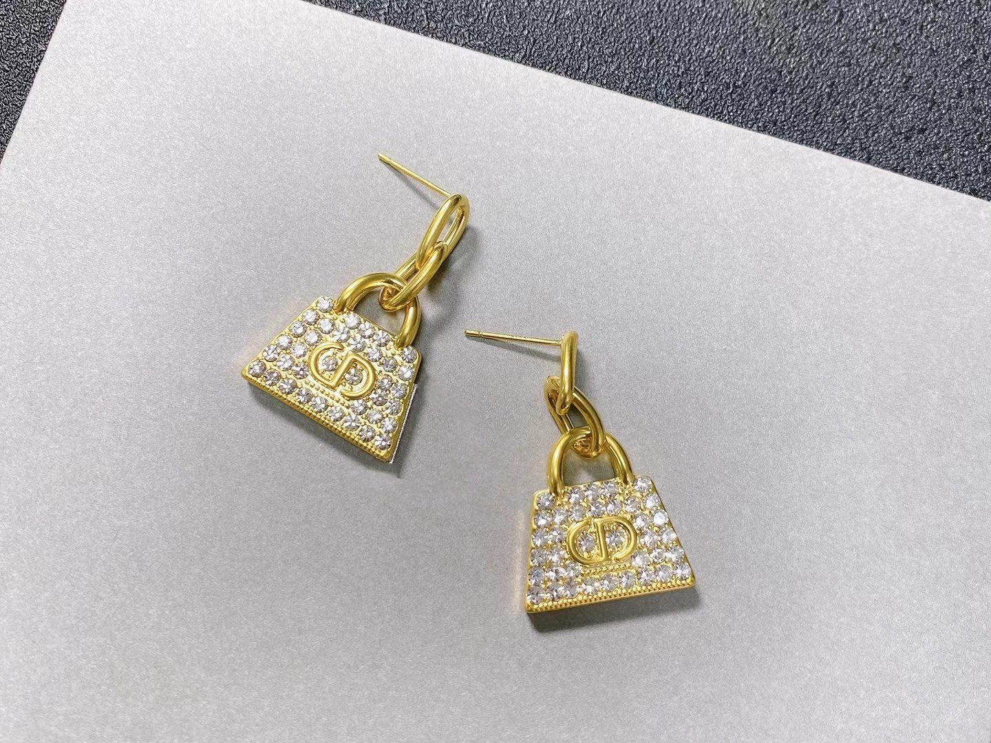 Luxury DiorBAG GOLD DIAMOND EARRINGS