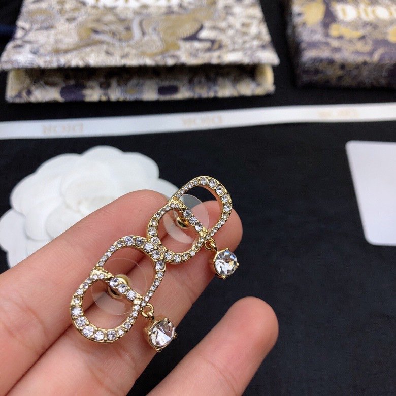 Luxury DiorEARRINGS GOLD FULL DIAMOND