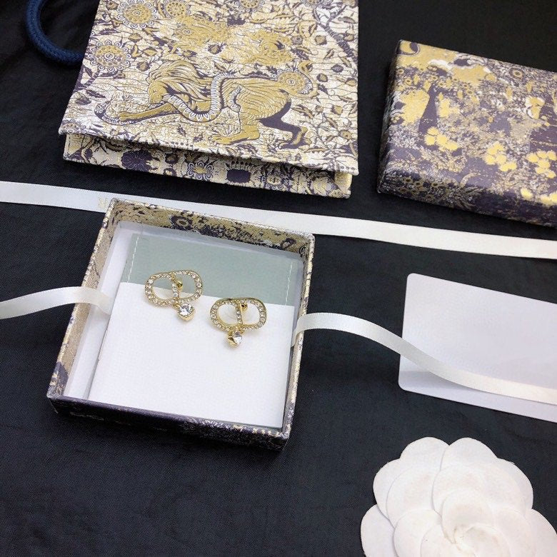 Luxury DiorEARRINGS GOLD FULL DIAMOND
