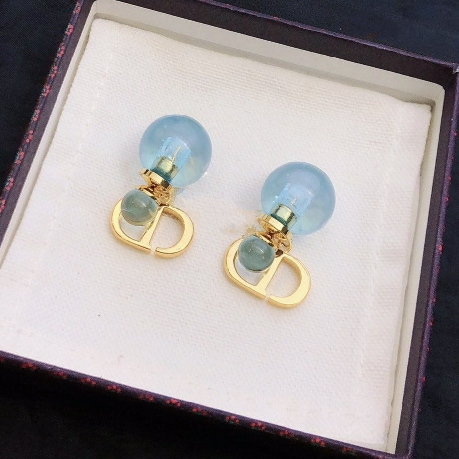 Luxury DiorPEARL BLUE GOLD EARRINGS