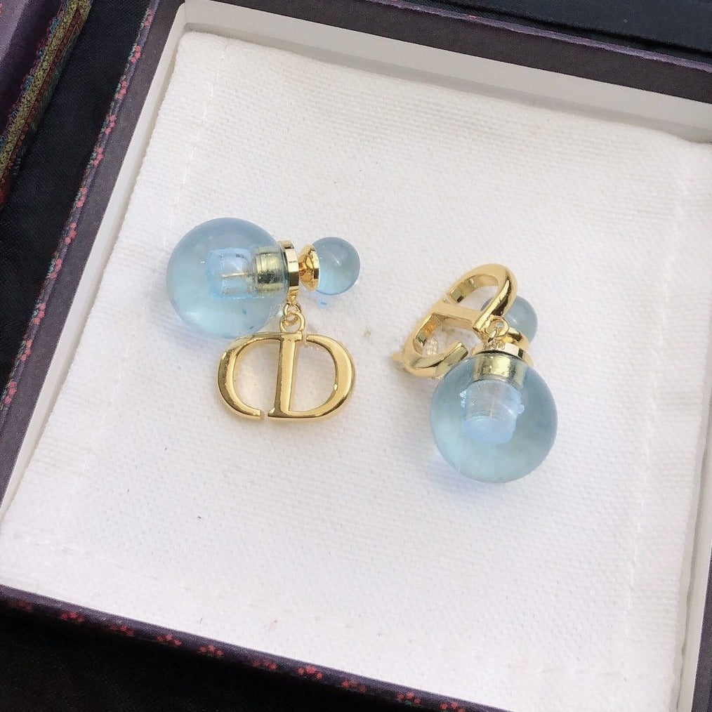 Luxury DiorPEARL BLUE GOLD EARRINGS