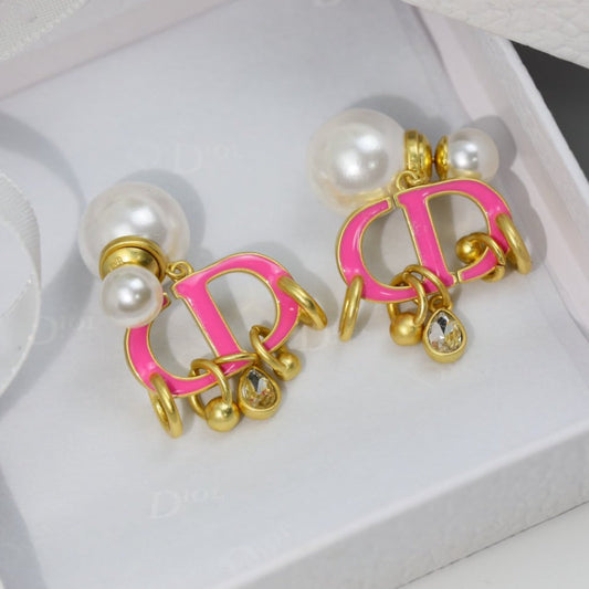 Luxury DiorPINK PEARL GOLD 1 DIAMOND EARRINGS