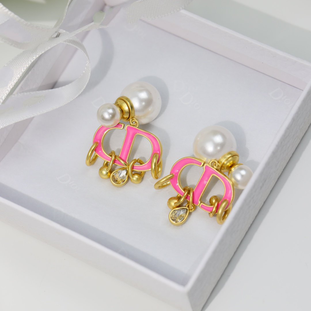 Luxury DiorPINK PEARL GOLD 1 DIAMOND EARRINGS