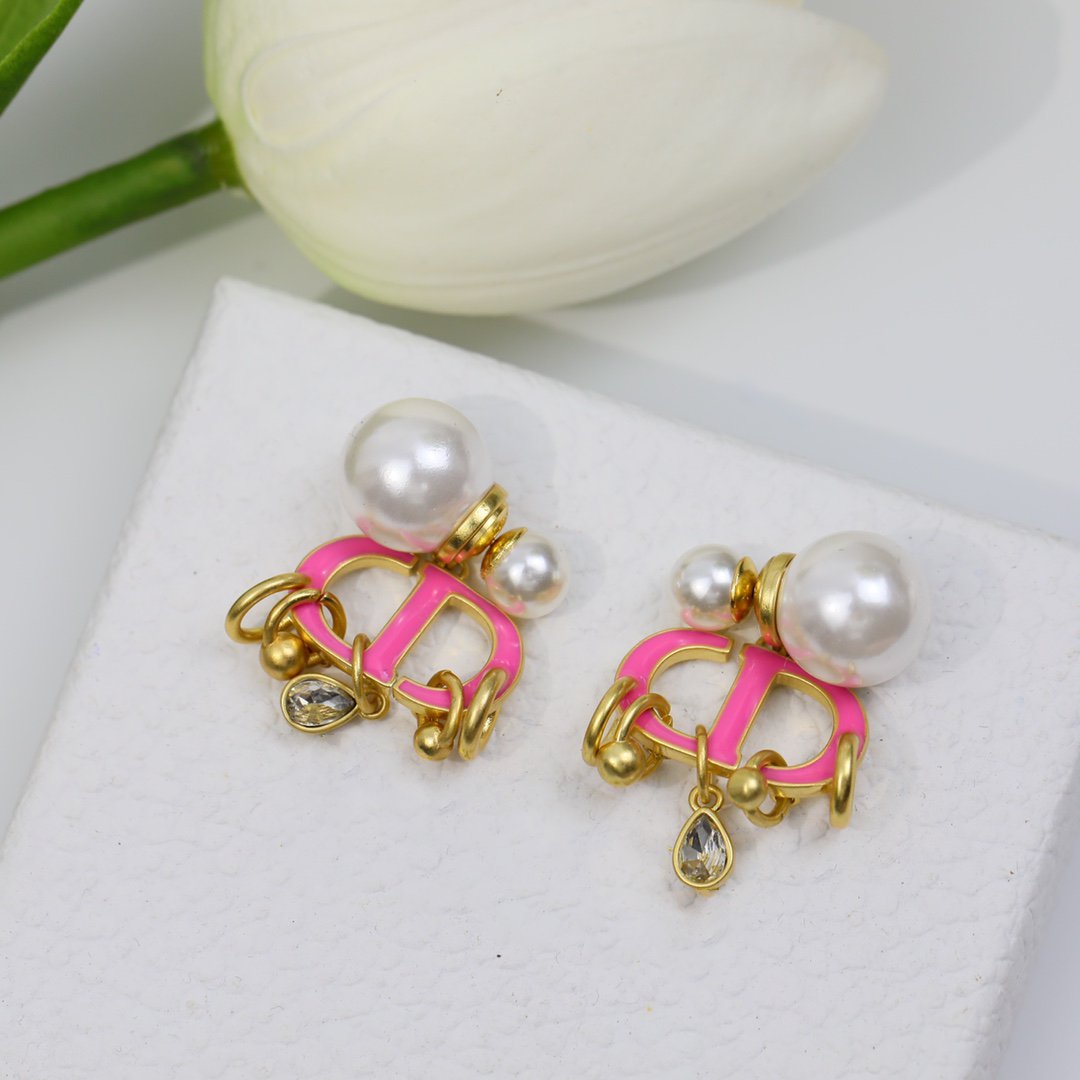 Luxury DiorPINK PEARL GOLD 1 DIAMOND EARRINGS