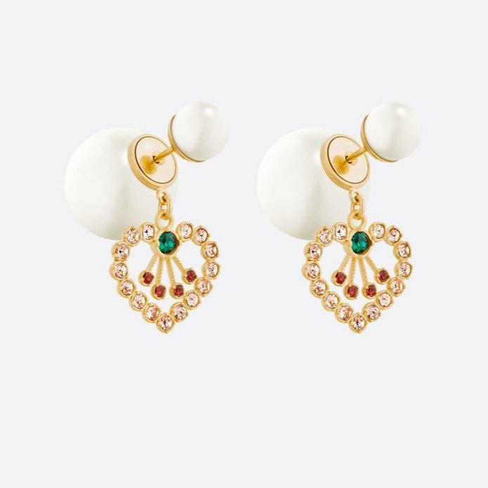 Luxury DiorD-PEARL HEART GOLD DIAMOND EARRINGS