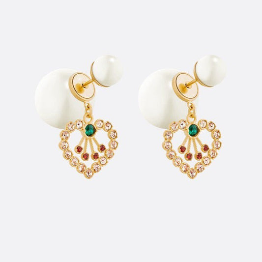 Luxury DiorD-PEARL HEART GOLD DIAMOND EARRINGS