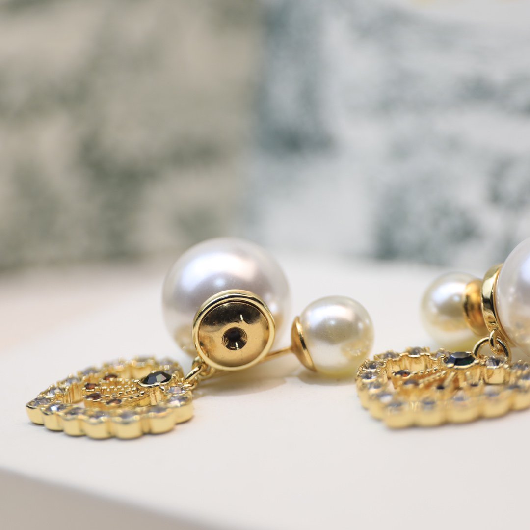 Luxury DiorD-PEARL HEART GOLD DIAMOND EARRINGS