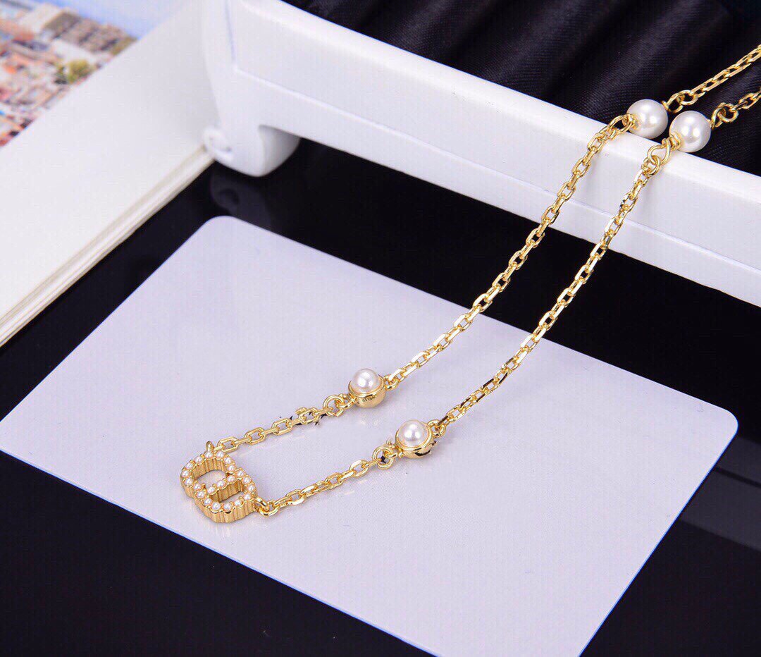 Luxury DiorNECKLACE PEDANT GOLD DIAMOND 4 PEARL