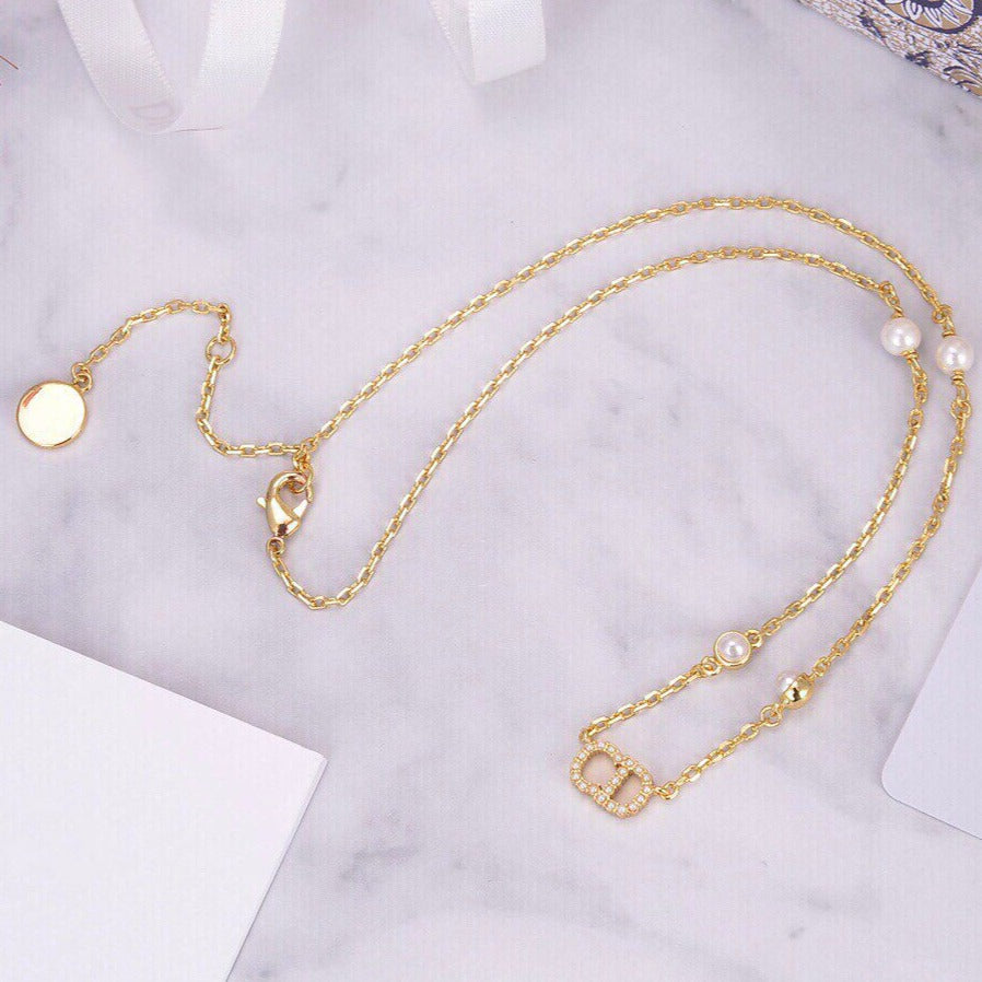 Luxury DiorNECKLACE PEDANT GOLD DIAMOND 4 PEARL