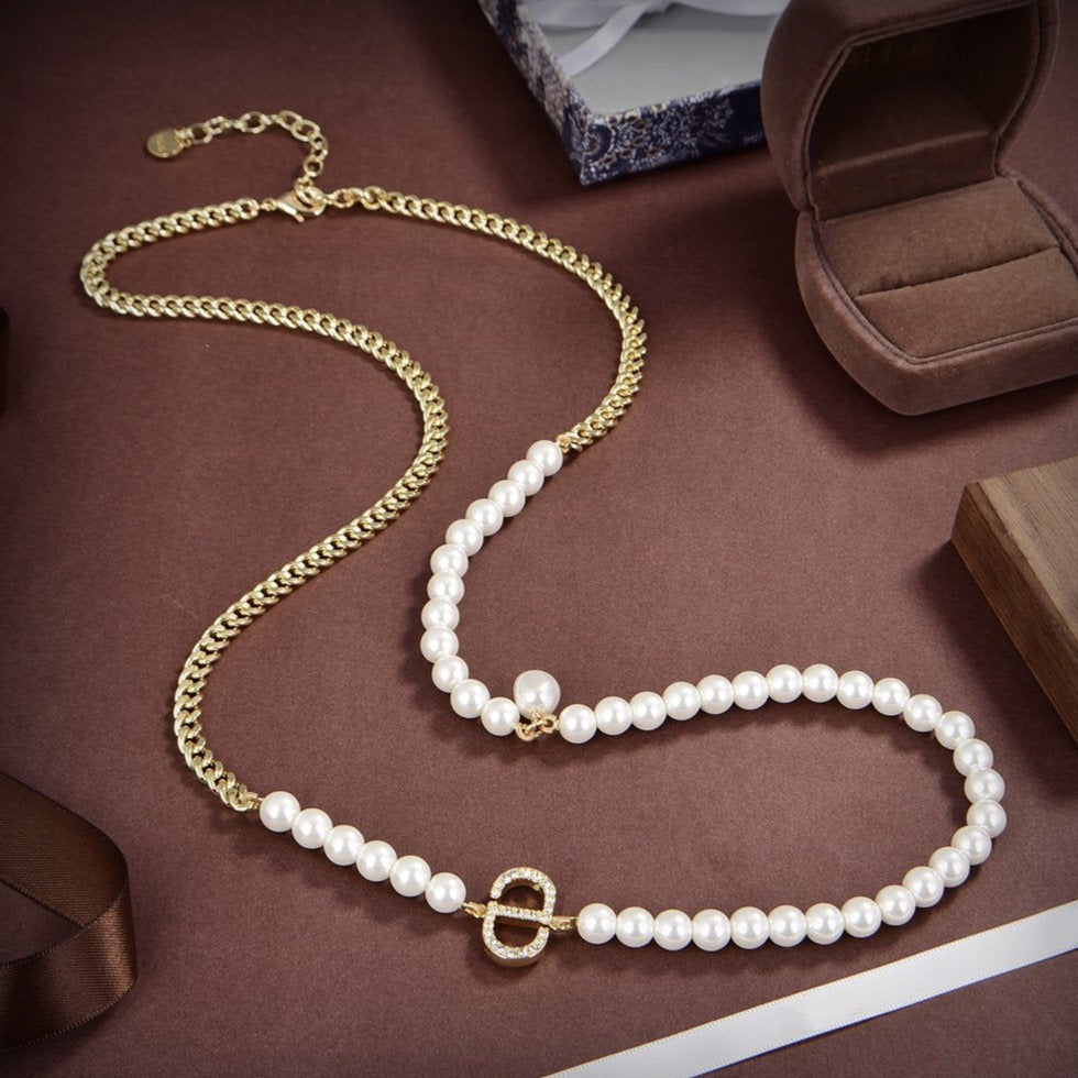 Luxury DiorPEARL GOLD DIAMOND NECKLACE