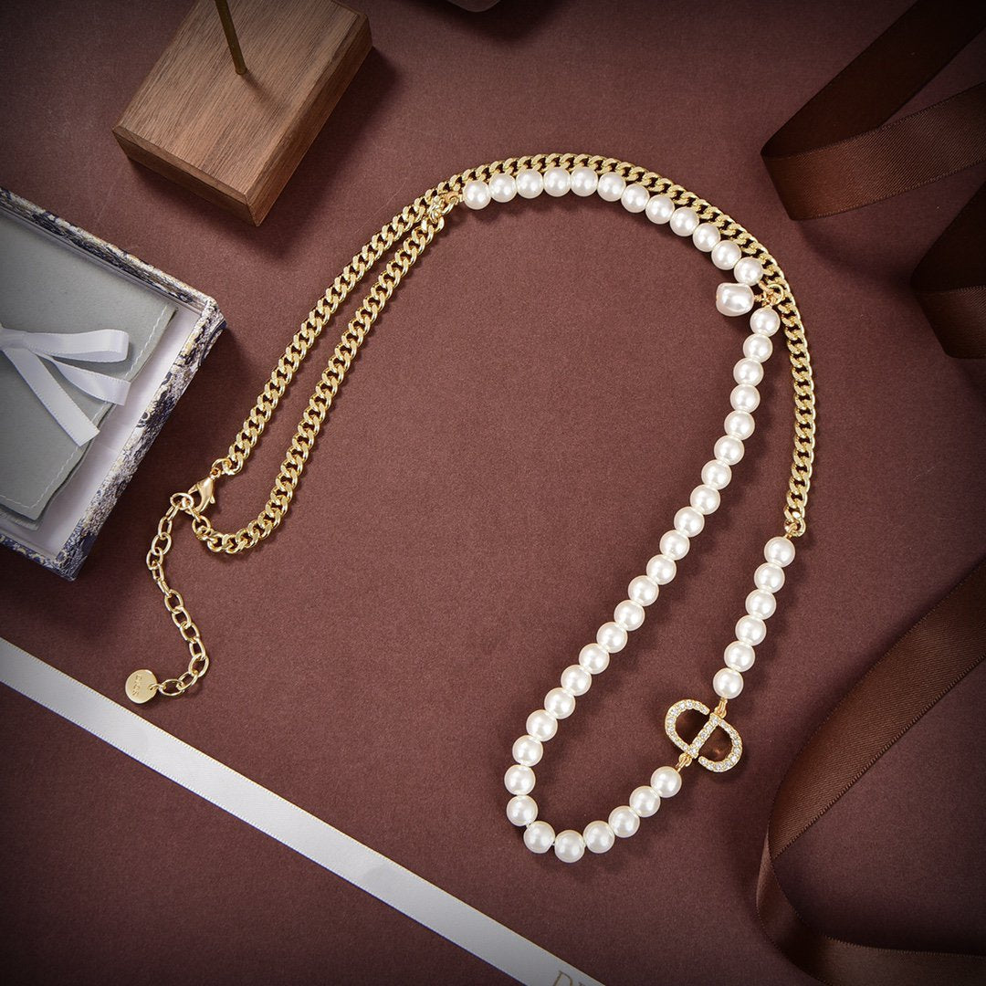 Luxury DiorPEARL GOLD DIAMOND NECKLACE