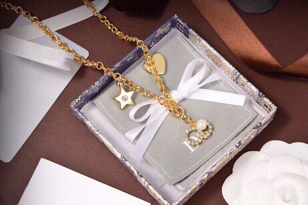 Luxury DiorPEARL STAR HEART GOLD DIAMOND NECKLACE