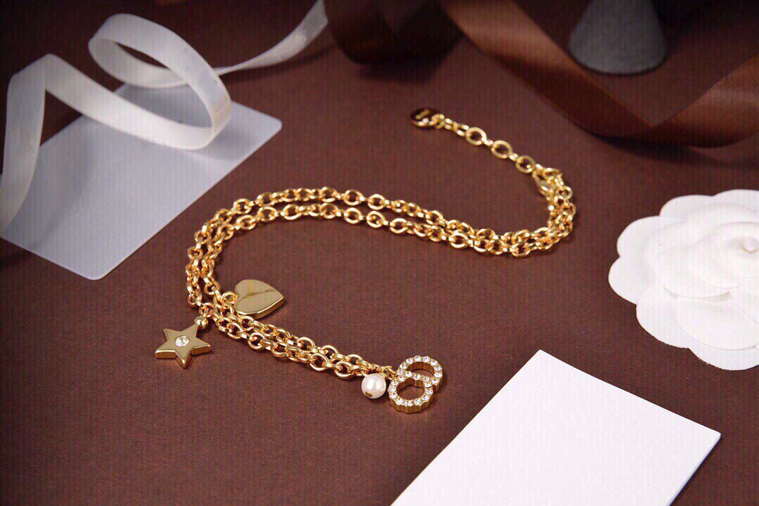 Luxury DiorPEARL STAR HEART GOLD DIAMOND NECKLACE