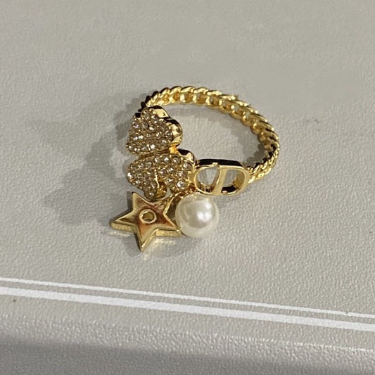 Luxury DiorSTAR PEARL CLOVER GOLD DIAMOND RING