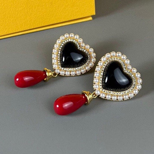 Luxury FendiF HEART PEARL GOLD EARRINGS