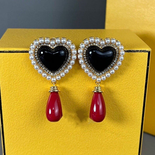 Luxury FendiF HEART PEARL GOLD EARRINGS