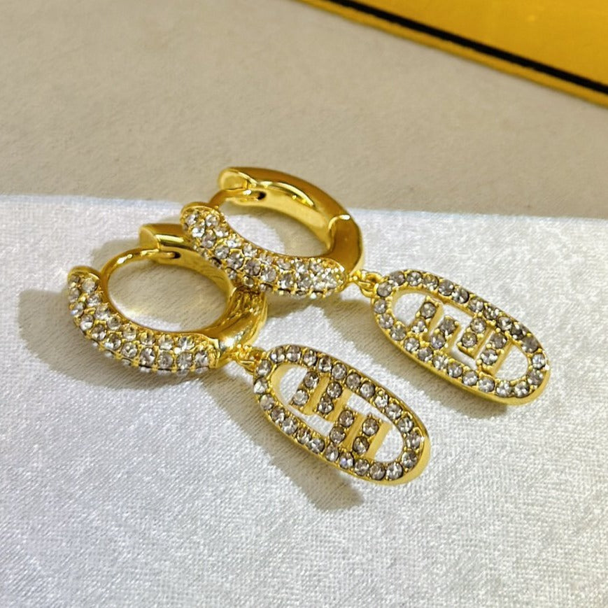 Luxury FendiFF O'LOCK EARRINGS GOLD DIAMOND