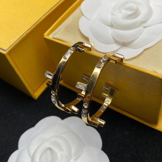 Luxury FendiFF LOGO HOOP EARRINGS GOLD DIAMOND