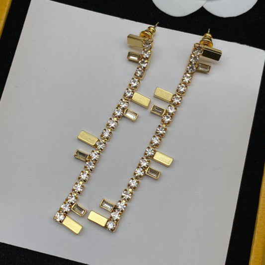 Luxury FendiFF LOGO DROP GOLD DIAMOND EARRINGS