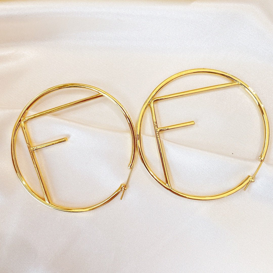Luxury FendiF GOLD FULL DIAMOND LETTER EARRINGS