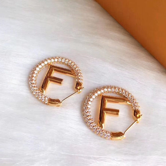 Luxury FendiF LOGO GOLD DIAMOND EARRINGS